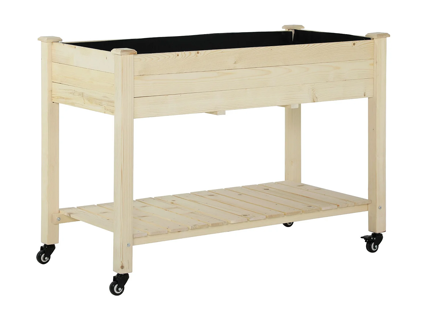 Jardinière sur pieds - potager sur roulettes - étagère, inserts d'irrigation, feutre de drainage inclus - bois massif sapin