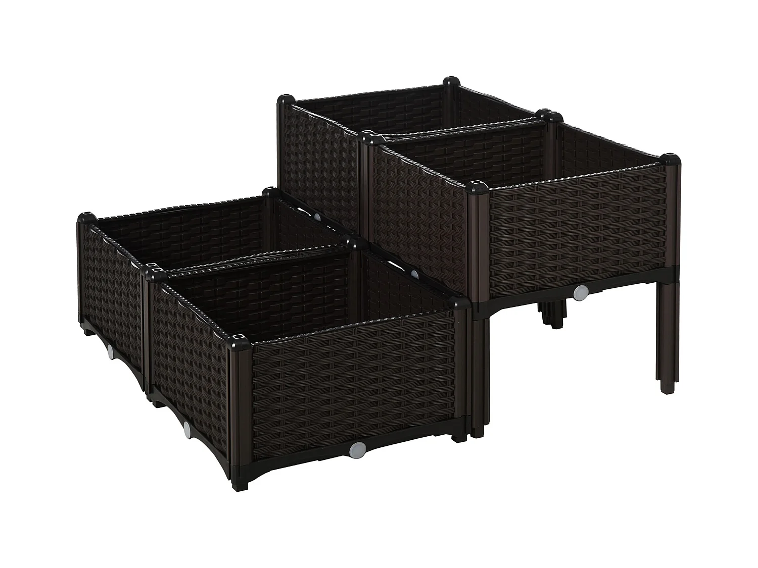 Jardinière sur pieds carré potager 2 étages dim. 80L x 80l x 44H cm insert d'irrigation plastique imitation rotin tressé chocolat