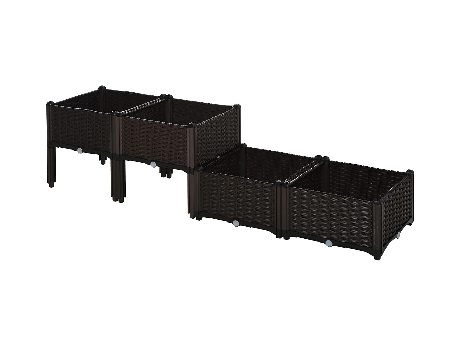 Jardinière sur pieds carré potager 2 étages dim. 80L x 80l x 44H cm insert d'irrigation plastique imitation rotin tressé chocolat