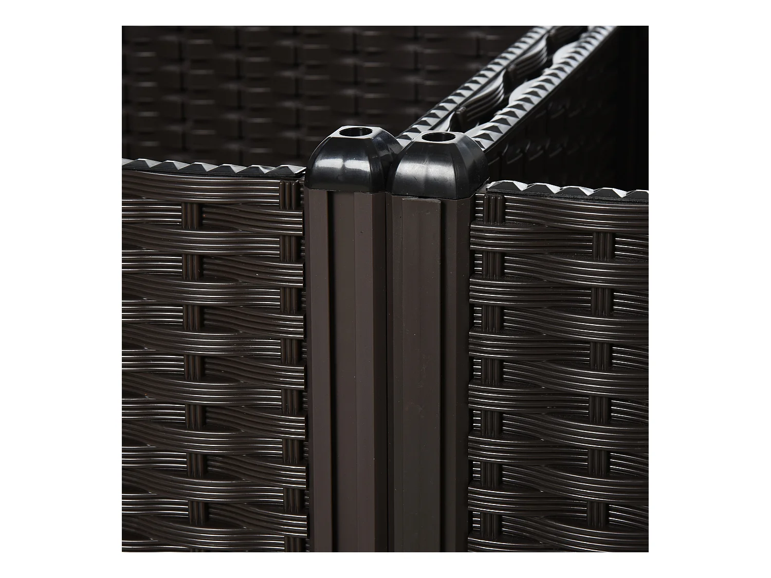 Jardinière sur pieds carré potager 2 étages dim. 80L x 80l x 44H cm insert d'irrigation plastique imitation rotin tressé chocolat