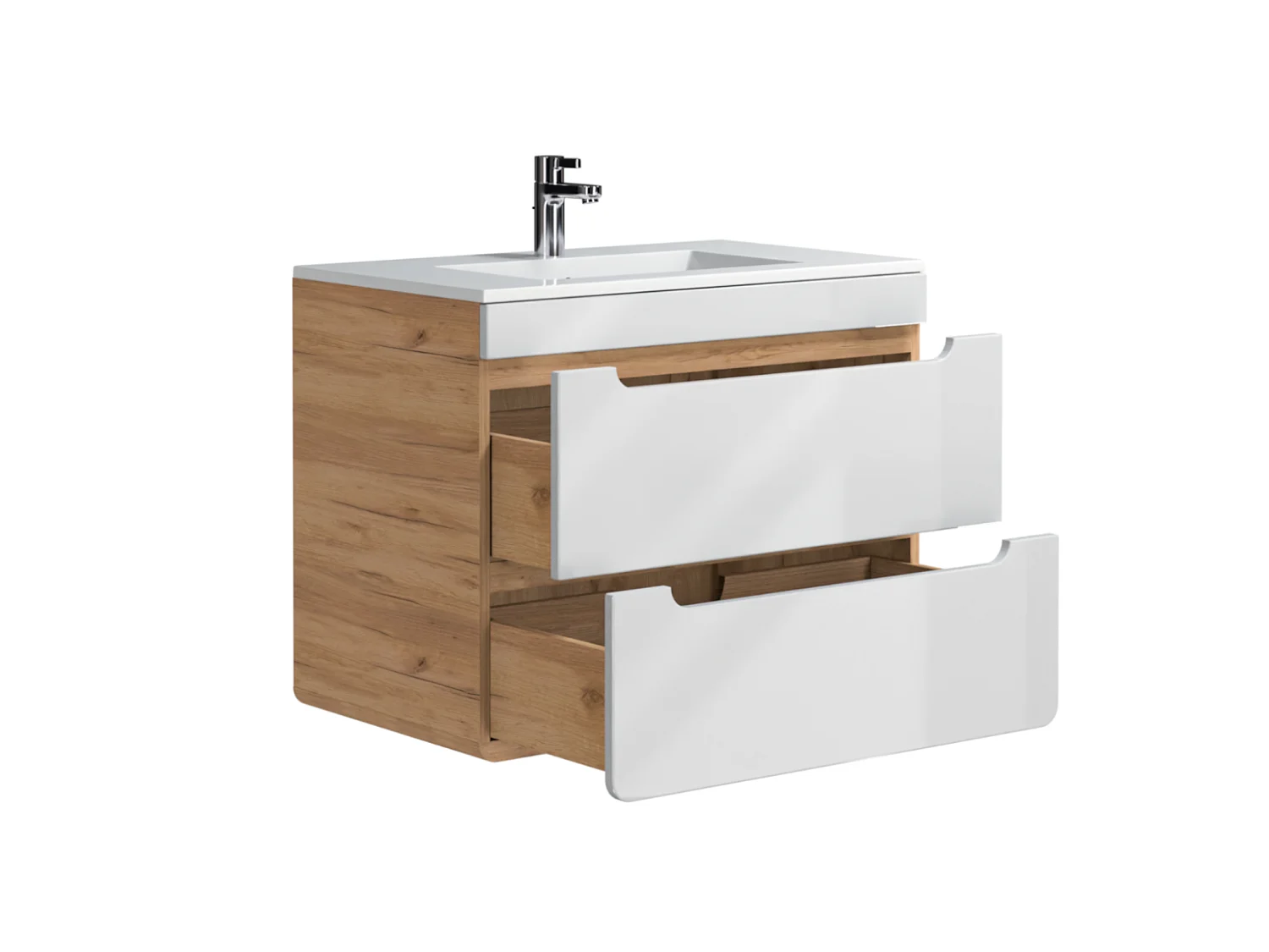 Meuble de salle de bain suspendu avec vasque à encastrer - Coloris naturel et blanc - 80 cm - ARUBA