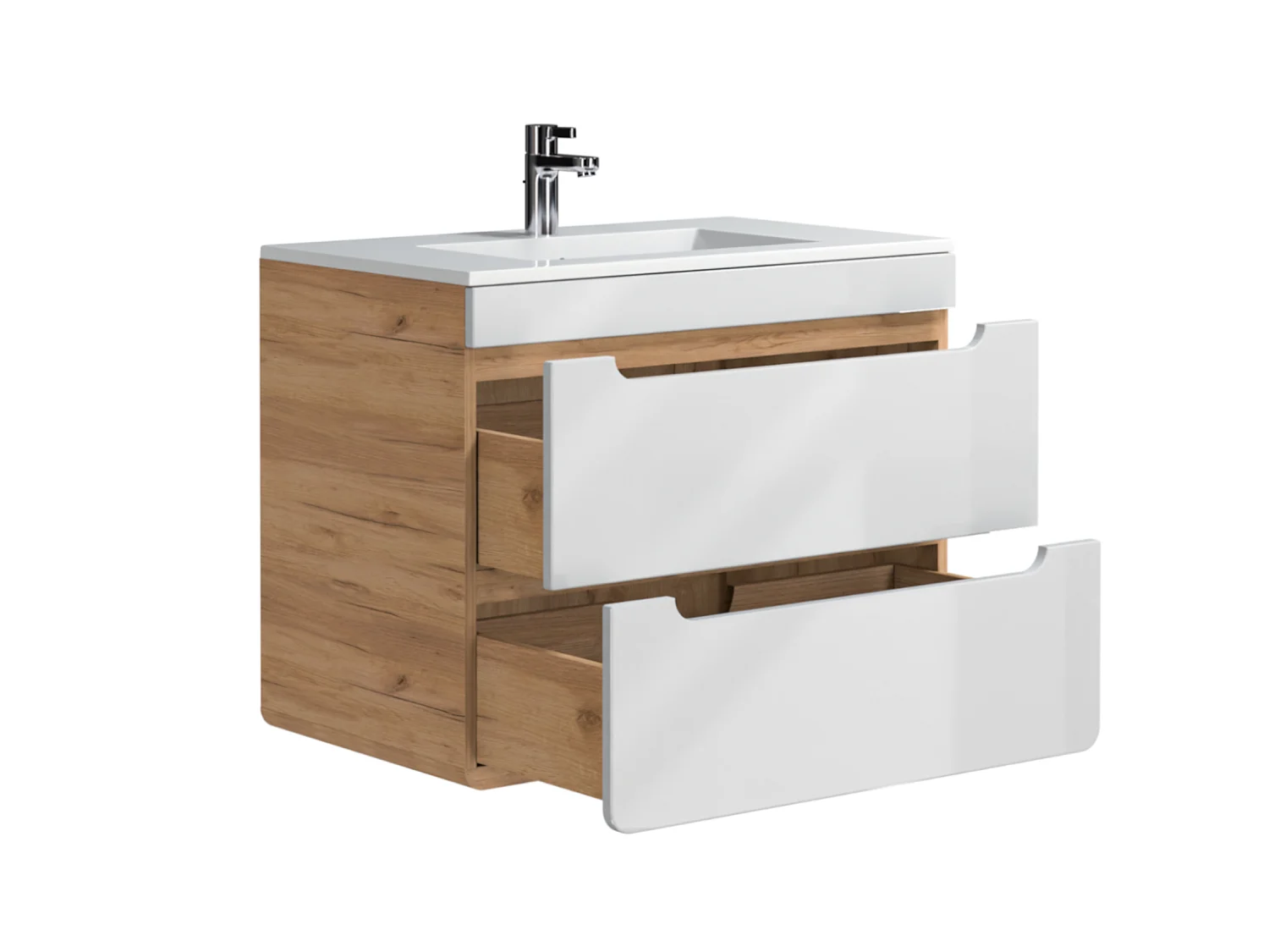 Meuble de salle de bain suspendu avec vasque à encastrer - Coloris naturel et blanc - 80 cm - ARUBA