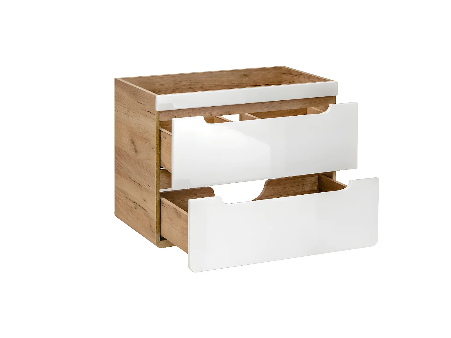 Meuble de salle de bain suspendu avec vasque à encastrer et deux colonnes - 80 cm - Coloris naturel et blanc - ARUBA