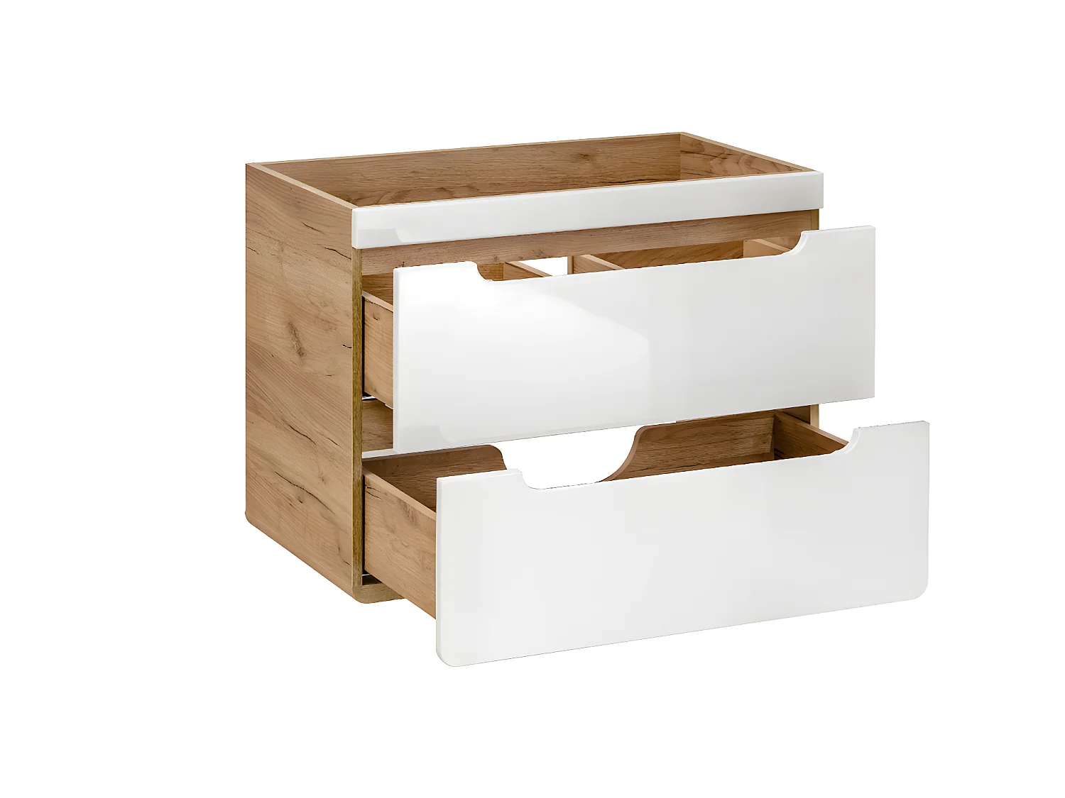 Waschbeckenunterschrank hängend mit Einzelwaschbecken und 2 Badschränken - 80 cm - Naturfarben & Weiß - ARUBA