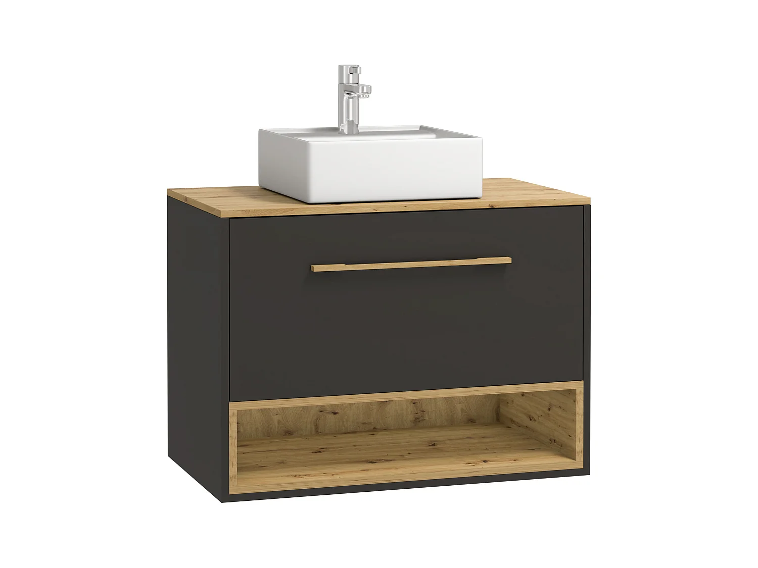 Meuble de salle de bain suspendu anthracite avec vasque à poser - 80 cm - YANGRA