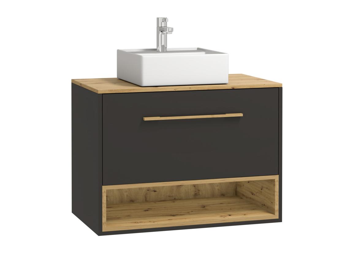 vente unique Meuble de salle de bain suspendu anthracite avec vasque à poser - 80 cm - YANGRA