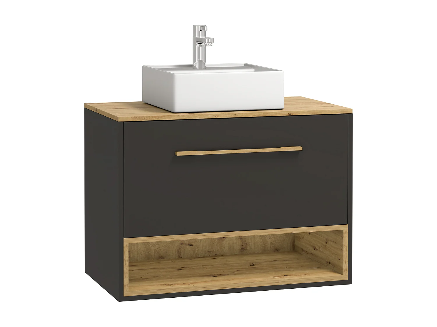 Meuble de salle de bain suspendu anthracite avec vasque à poser - 80 cm - YANGRA