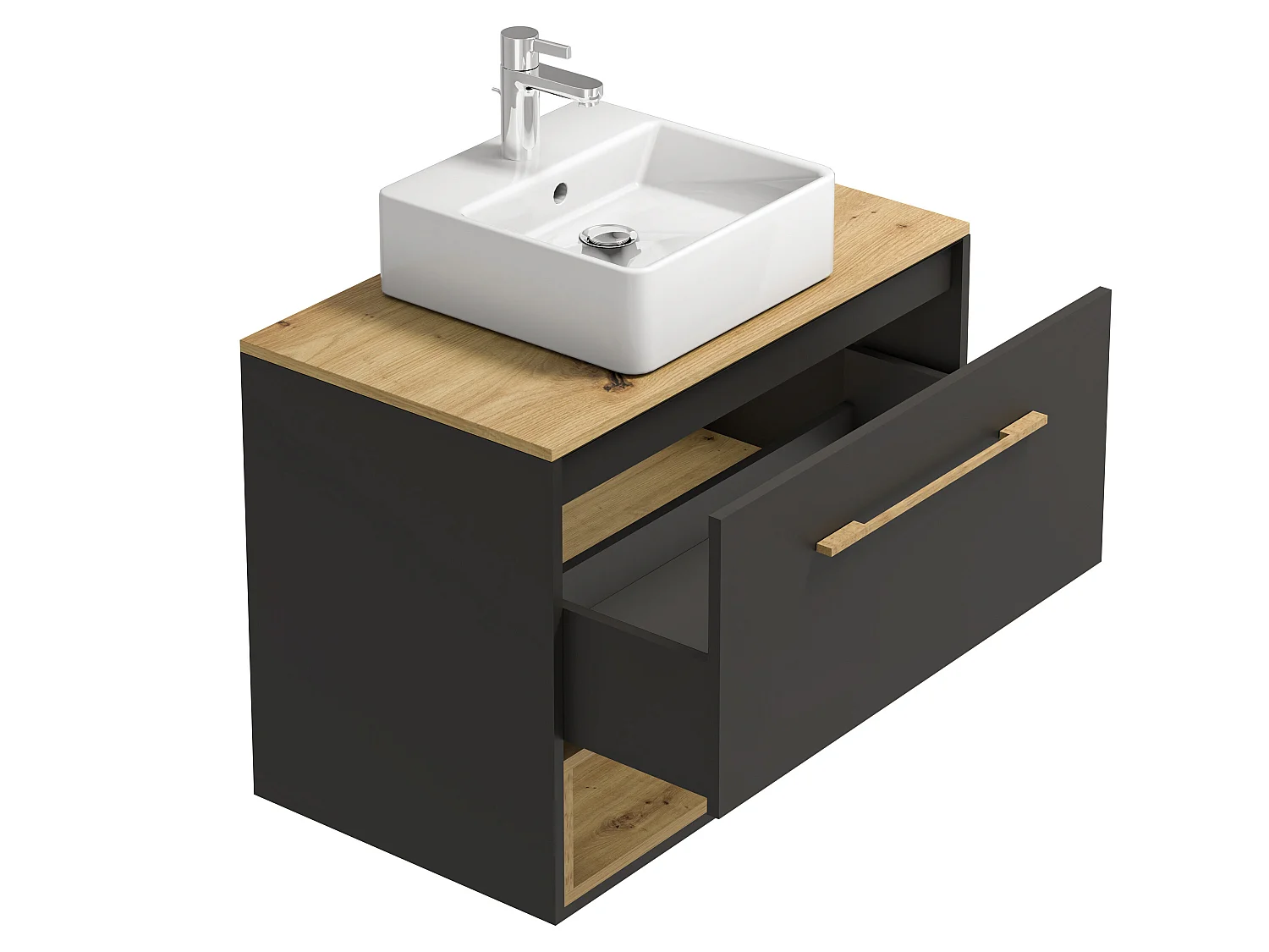 Meuble de salle de bain suspendu anthracite avec vasque à poser - 80 cm - YANGRA