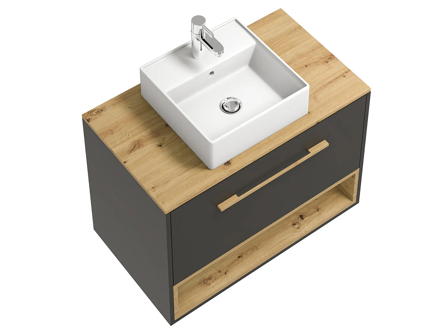 Meuble de salle de bain suspendu anthracite avec vasque à poser - 80 cm - YANGRA