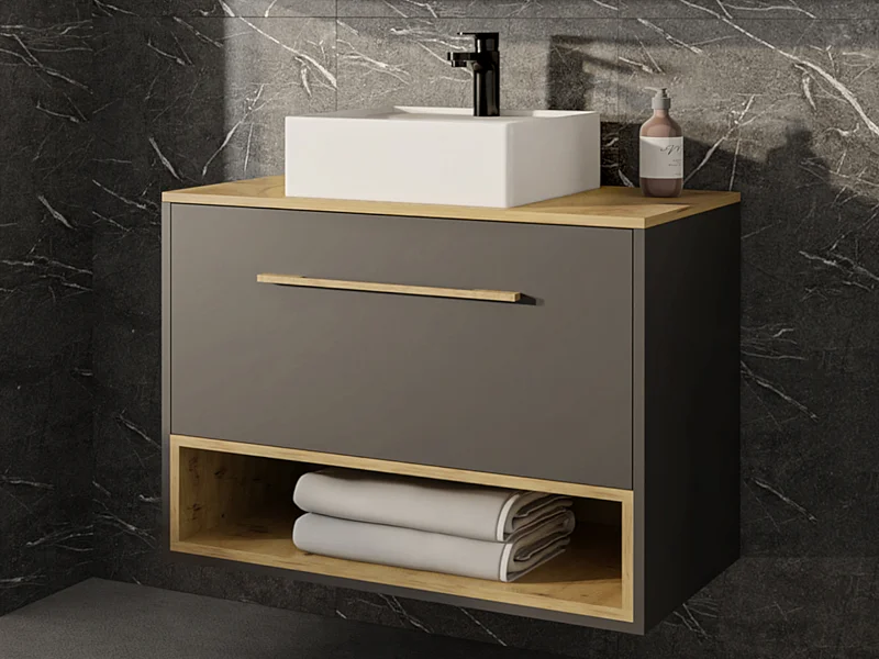 Meuble de salle de bain suspendu anthracite avec vasque à poser - 80 cm - YANGRA