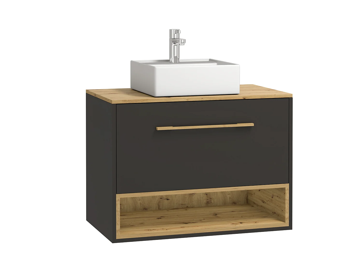 Meuble de salle de bain suspendu anthracite avec vasque à poser et armoire de toilette - 80 cm - YANGRA