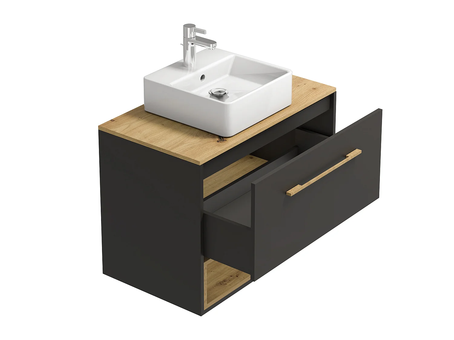 Meuble de salle de bain suspendu anthracite avec vasque à poser et armoire de toilette - 80 cm - YANGRA