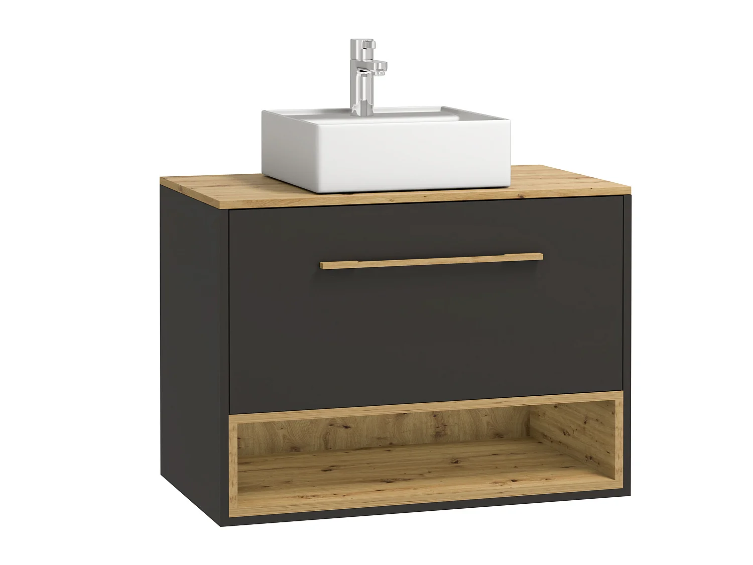 Meuble de salle de bain suspendu anthracite avec vasque à poser et armoire de toilette - 80 cm - YANGRA