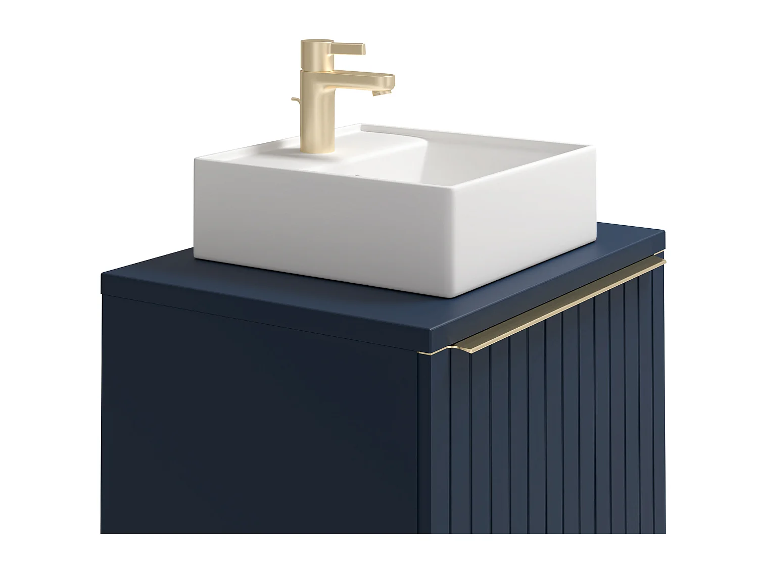 Waschbeckenunterschrank hängend mit Einzelwaschbecken - 60 cm - Blau gestreift - JOSEPHA