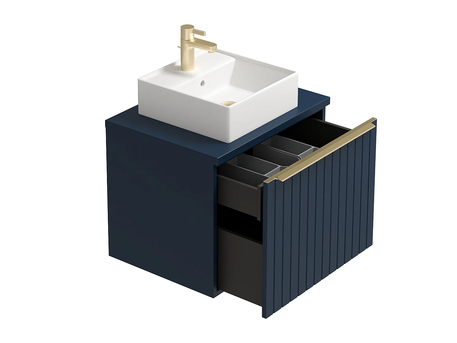 Waschbeckenunterschrank hängend mit Einzelwaschbecken - 60 cm - Blau gestreift - JOSEPHA