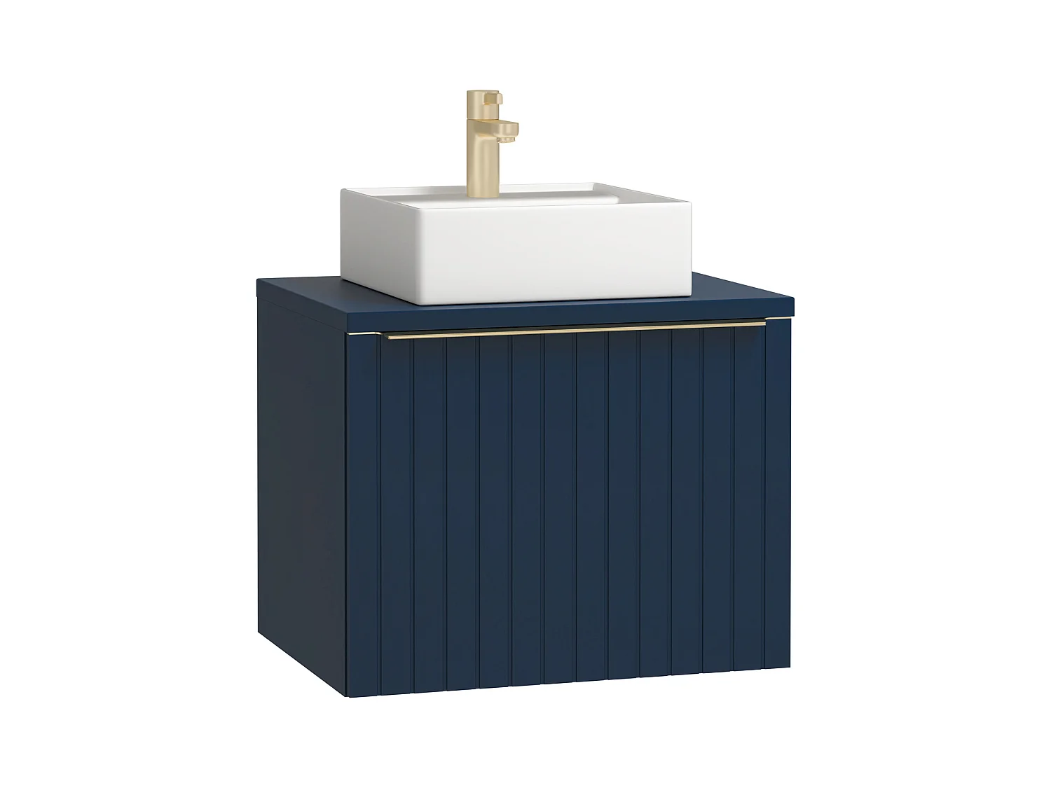 Waschbeckenunterschrank hängend mit Einzelwaschbecken - 60 cm - Blau gestreift - JOSEPHA