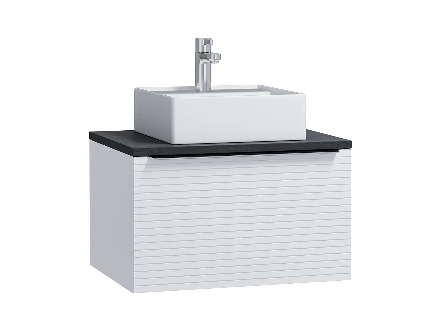 Hengende baderomsmøbel med stripet hvit finish og enkel servant - 60 cm - LATOMA