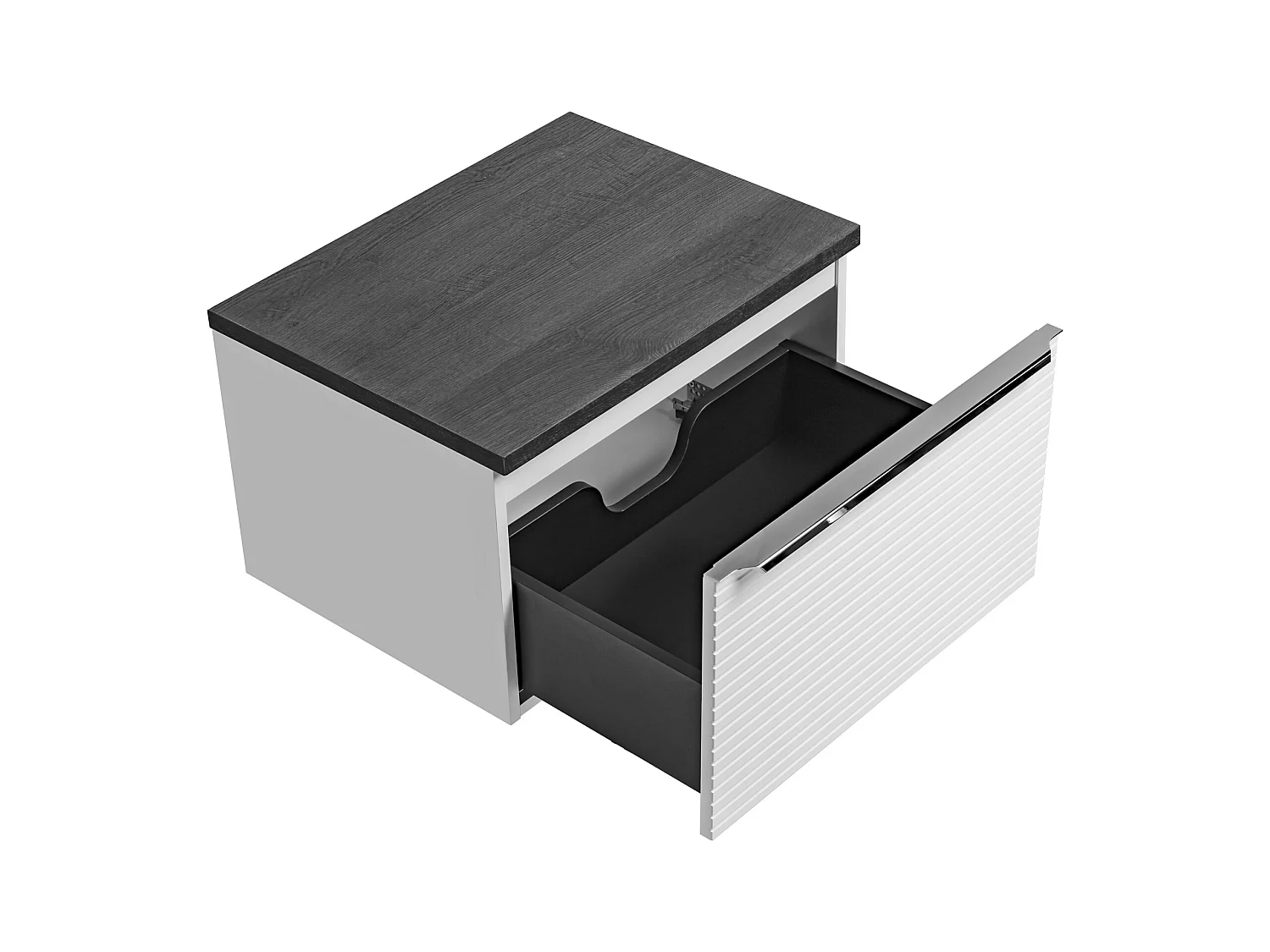 Meuble de salle de bain suspendu strié blanc avec simple vasque à poser - 60 cm - LATOMA