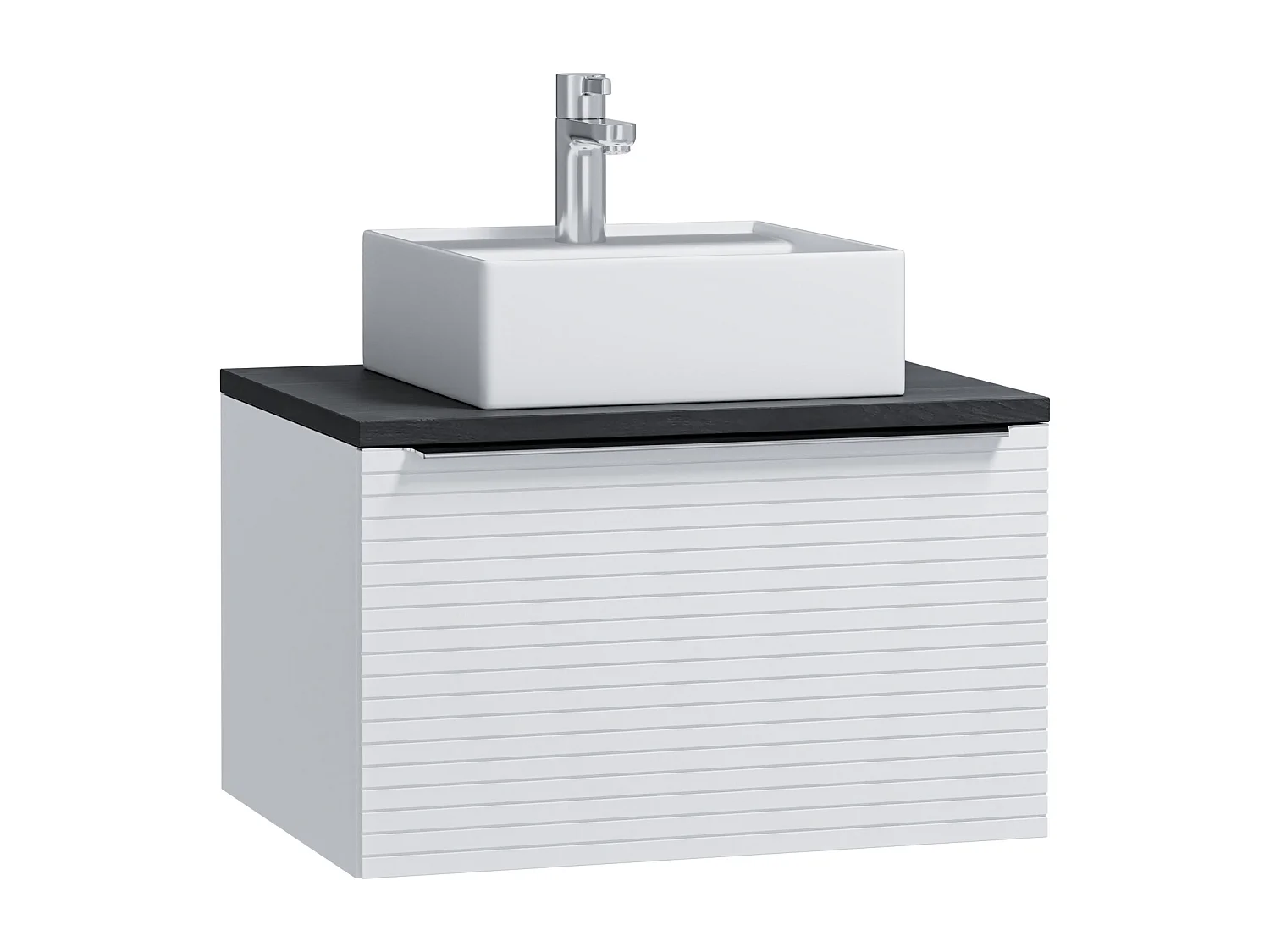 Meuble de salle de bain suspendu strié blanc avec simple vasque à poser - 60 cm - LATOMA