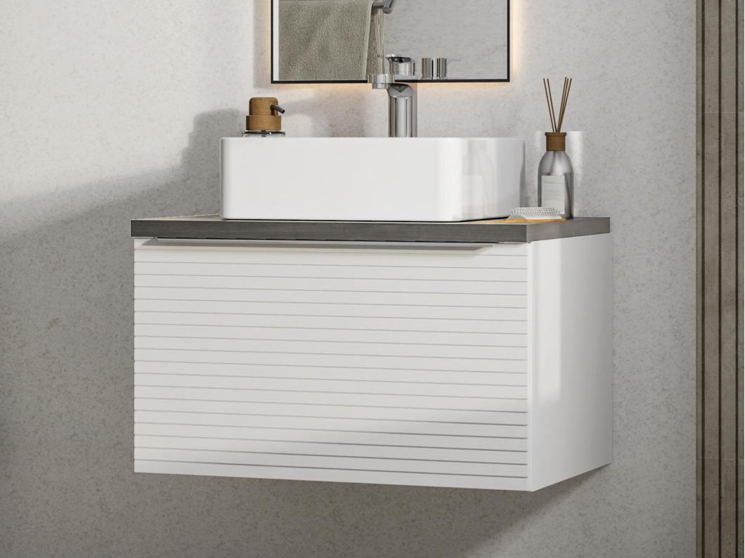 Mobili per bagno sospeso scanalato con lavabo singolo da appoggio 60 cm Bianco - LATOMA