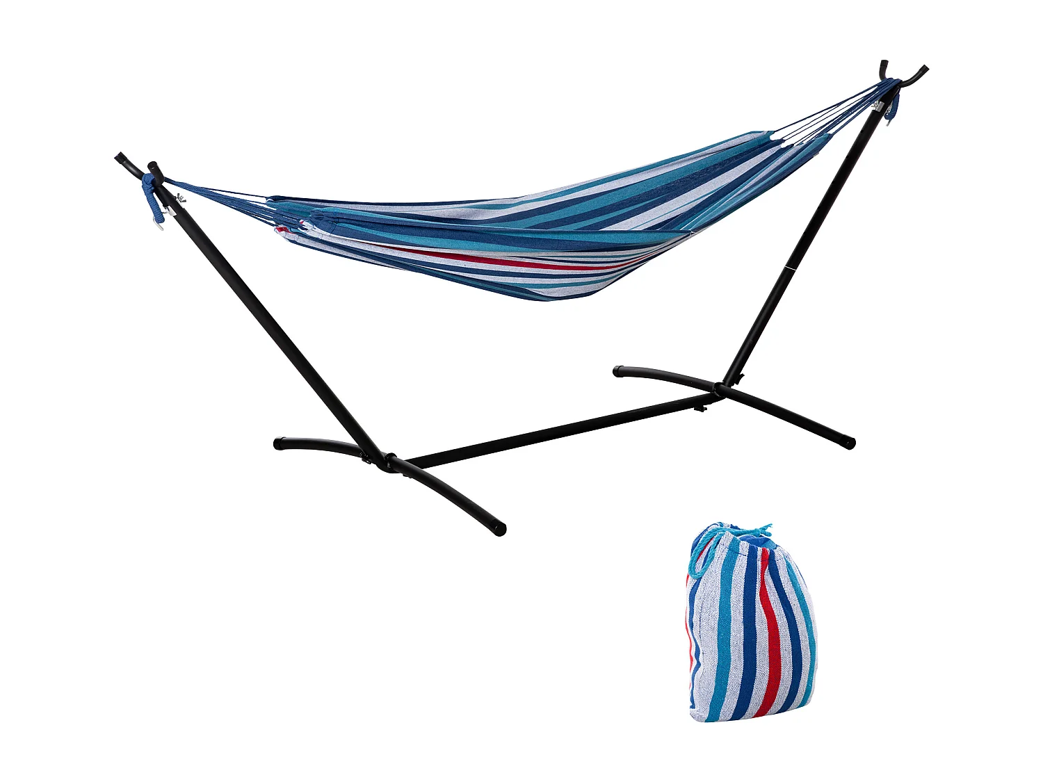 Hamac de jardin avec support en métal époxy hamac sur pied 1 place charge max. 120 Kg sac transport multicolore