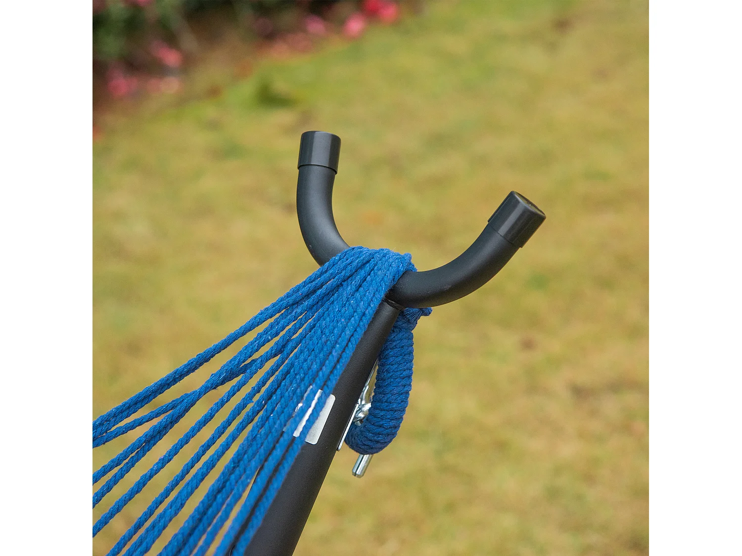 Hamac de jardin avec support en métal époxy hamac sur pied 1 place charge max. 120 Kg sac transport multicolore