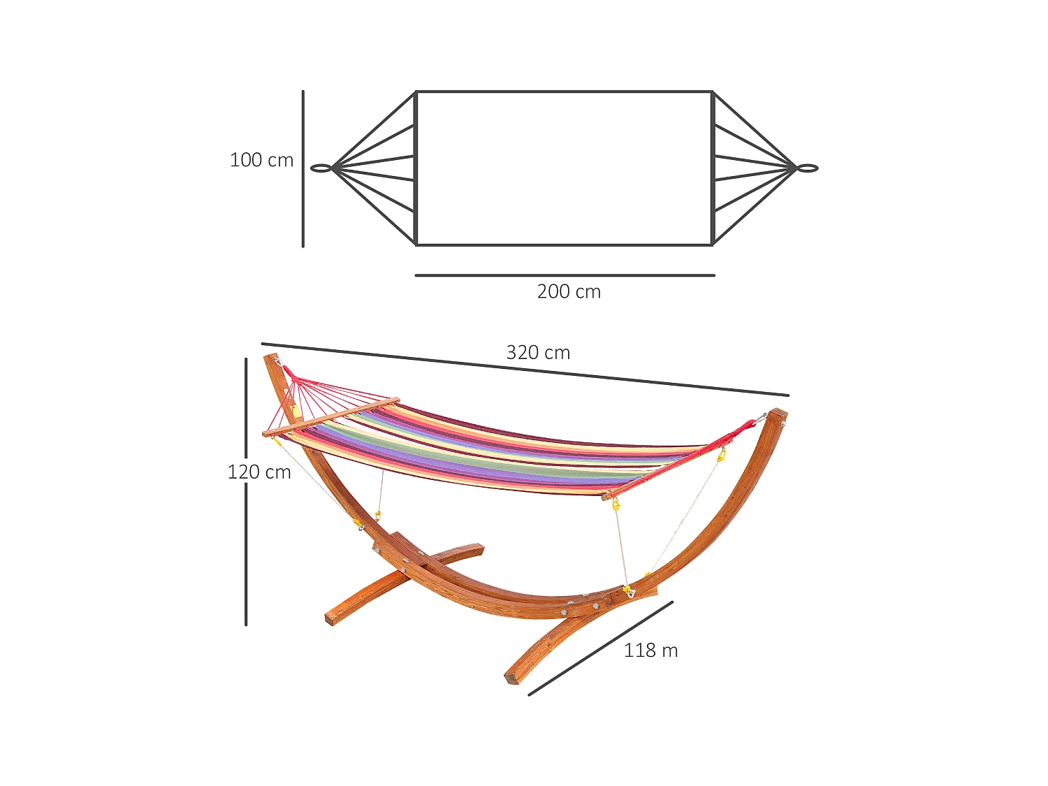 Hamac de jardin avec support en bois hamac sur pied 1 personne charge max. 120 Kg