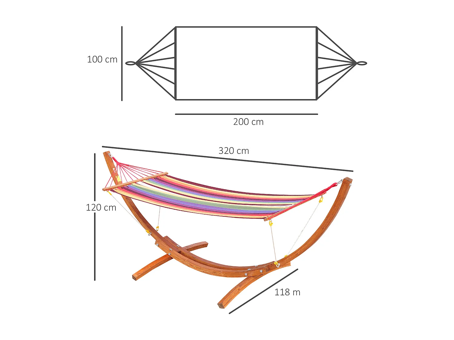 Hamac de jardin avec support en bois hamac sur pied 1 personne charge max. 120 Kg
