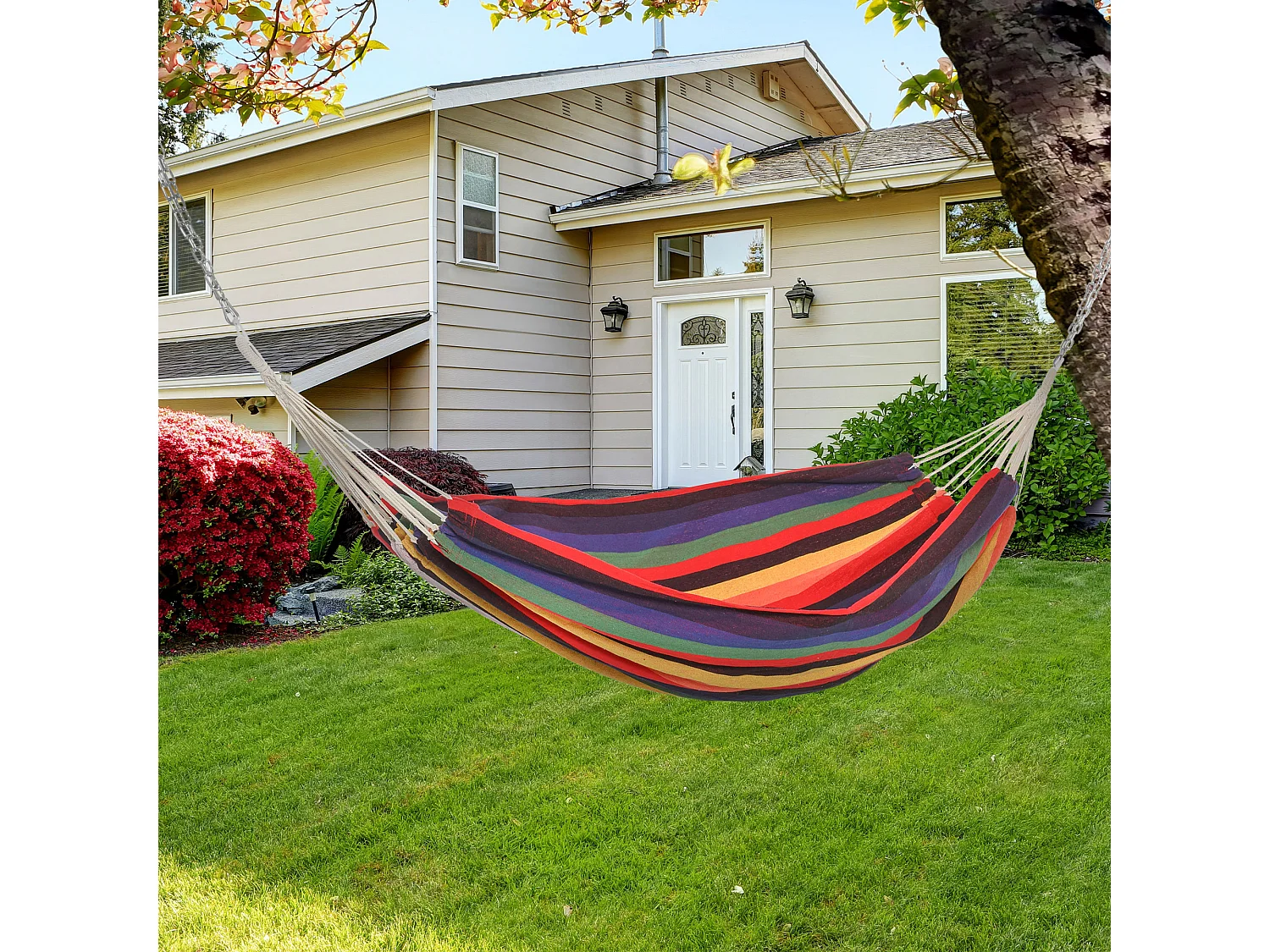 Hamac de voyage respirant portable toile de hamac dim. 2,9L x 1,5l m sac transport coton polyester multicolore