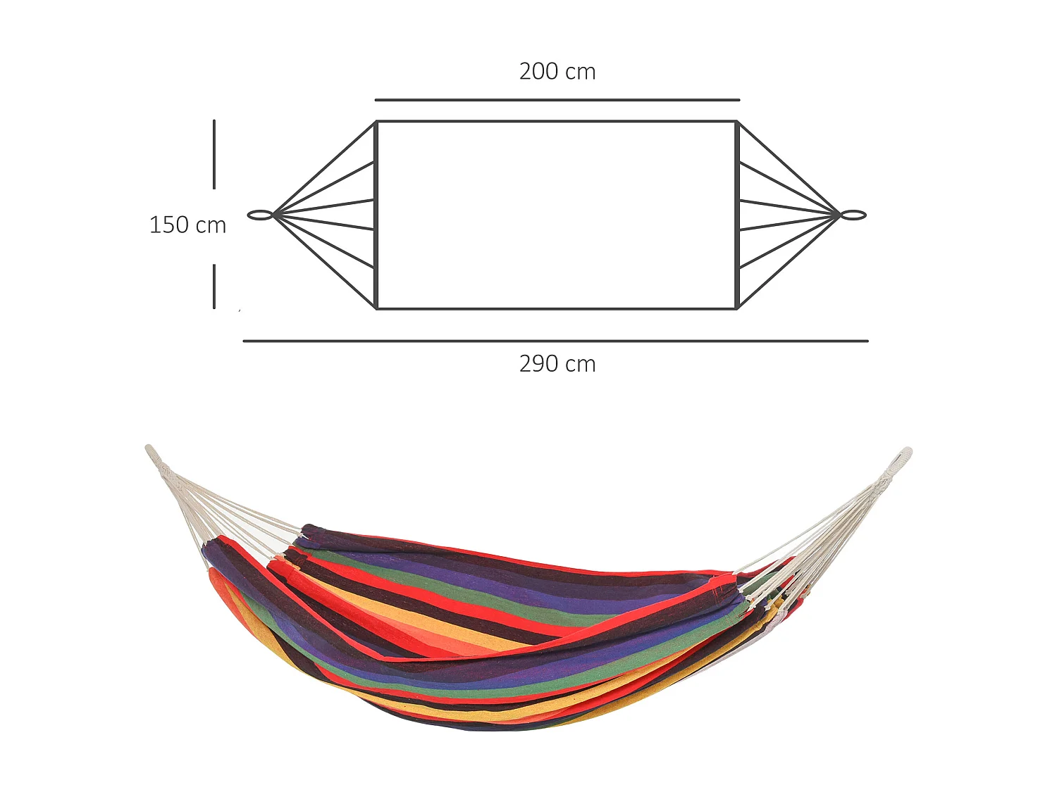 Hamac de voyage respirant portable toile de hamac dim. 2,9L x 1,5l m sac transport coton polyester multicolore