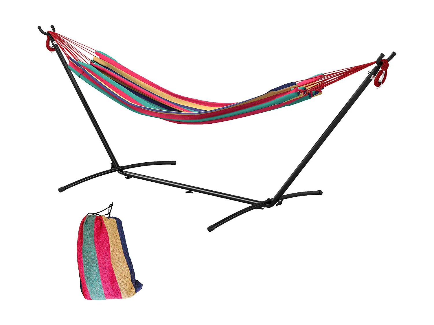 Hamac de jardin avec support en métal époxy hamac sur pied 1 place charge max. 120 Kg sac transport rouge