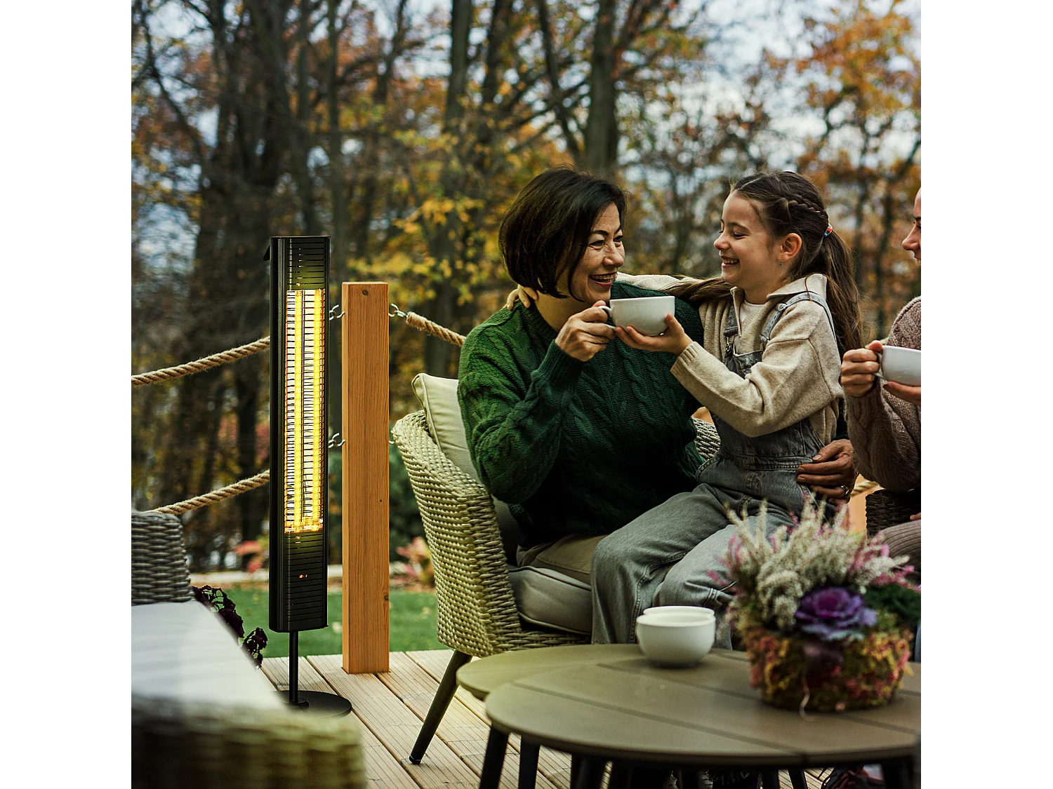 Chauffage extérieur infrarouge 2000 W max. réglable 6 niv. - chauffage radiant sur pied - poignée, télécommande - alliage alu. fonte noir