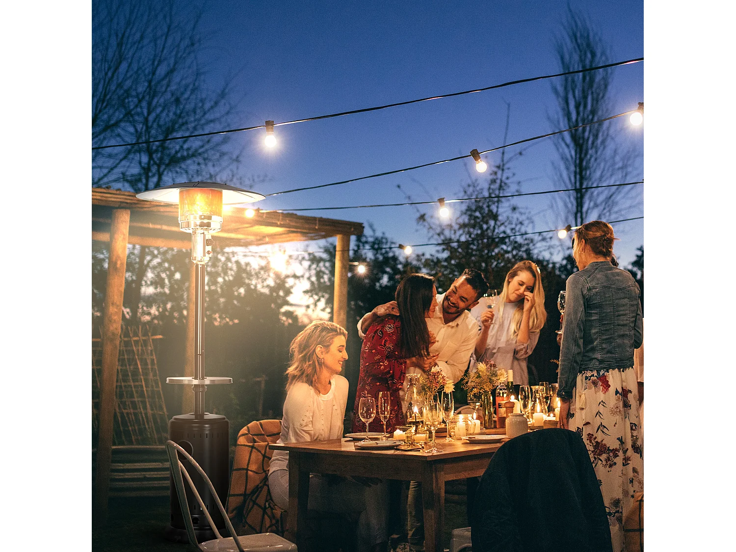Parasol chauffant commercial 13 kW - chauffage extérieur gaz - double sécurité - puissance réglable - roulettes, étagère - alu. acier inox. noir