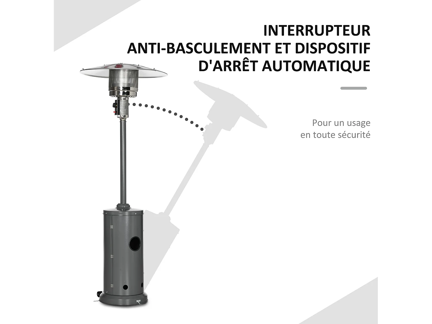 Parasol chauffant commercial 12,5 kW - chauffage extérieur gaz - chauffage de terrasse - double sécurité - puissance réglable - roulettes - acier inox. gris