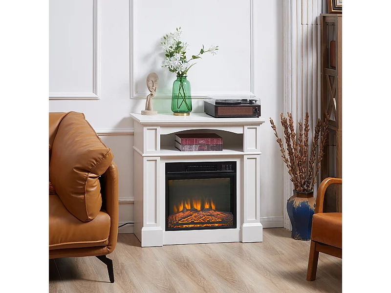 Cheminée électrique XL style classique chic 1800 W  effet flammes LED minuterie température luminosité réglables télécommande fournie blanc