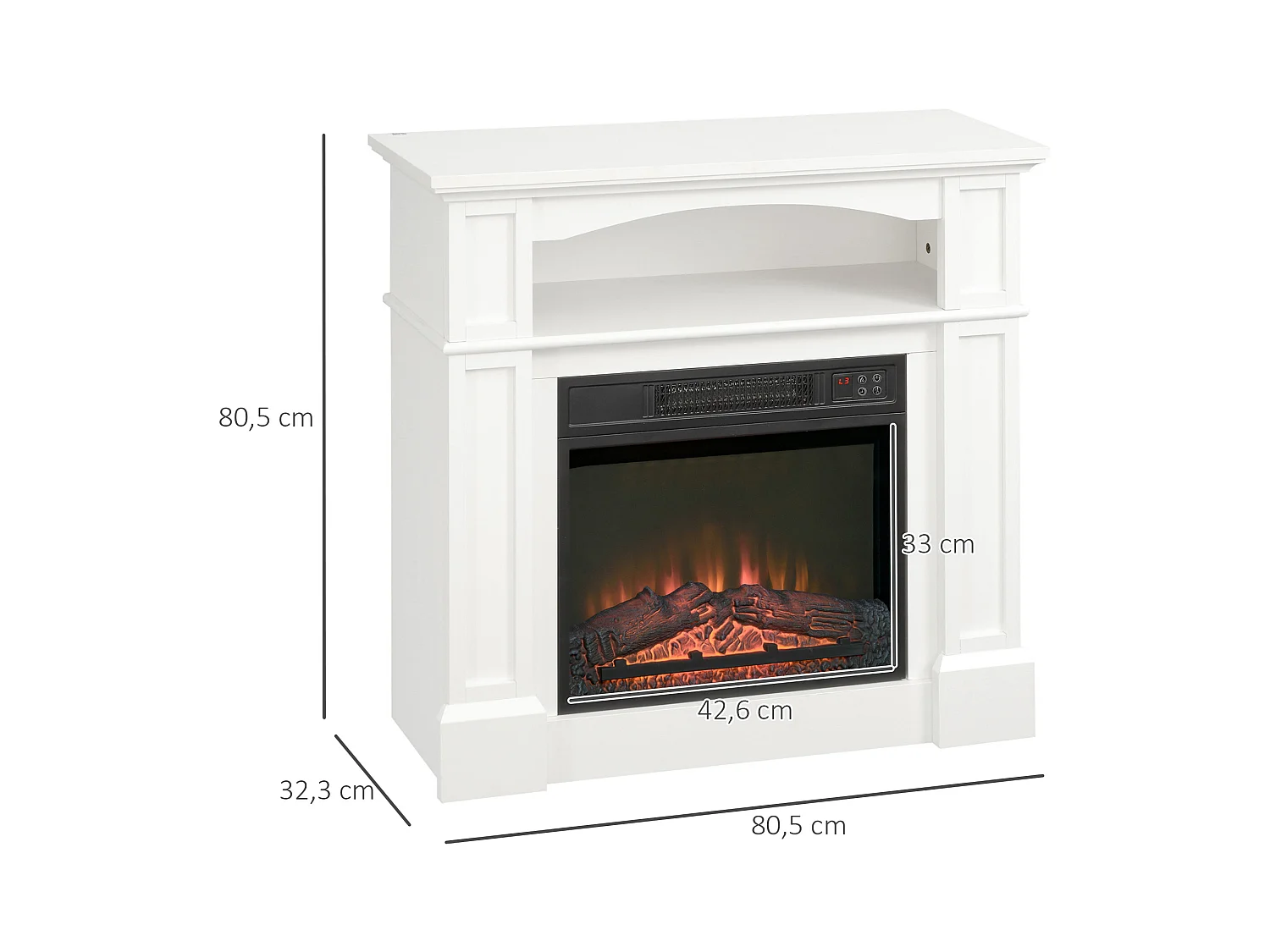Cheminée électrique XL style classique chic 1800W  effet flammes LED réglable télécommande blanc