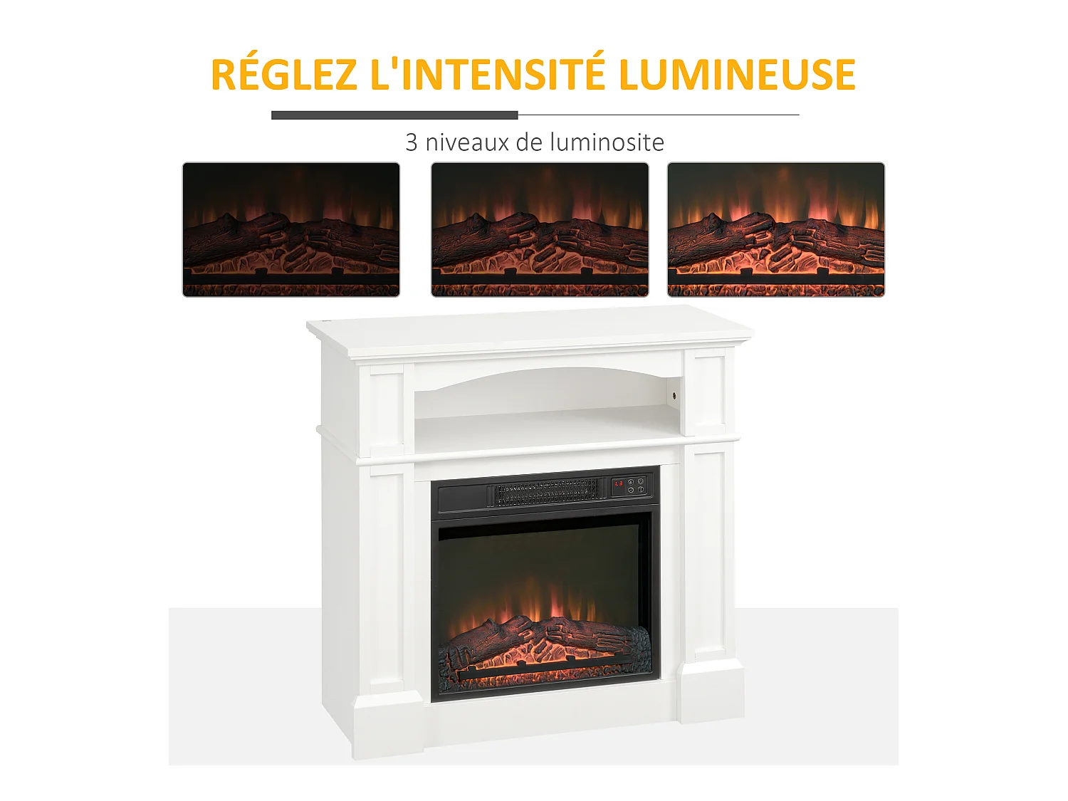 Cheminée électrique XL style classique chic 1800W  effet flammes LED réglable télécommande blanc