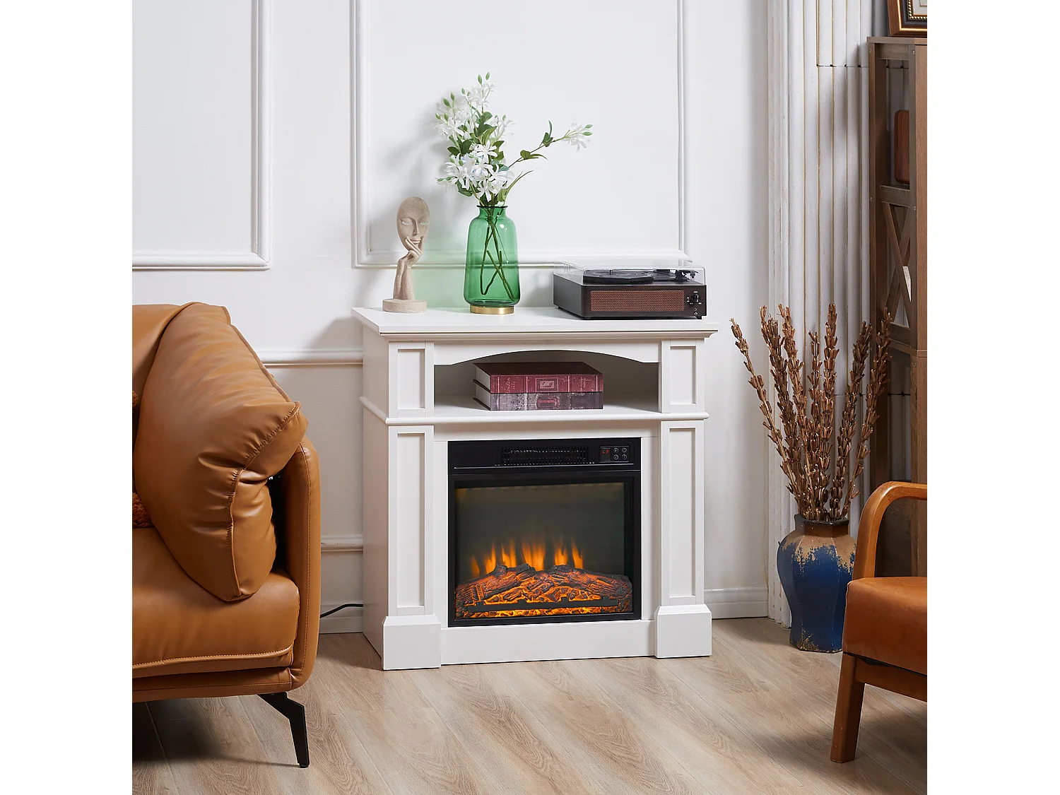 Cheminée électrique XL style classique chic 1800W  effet flammes LED réglable télécommande blanc