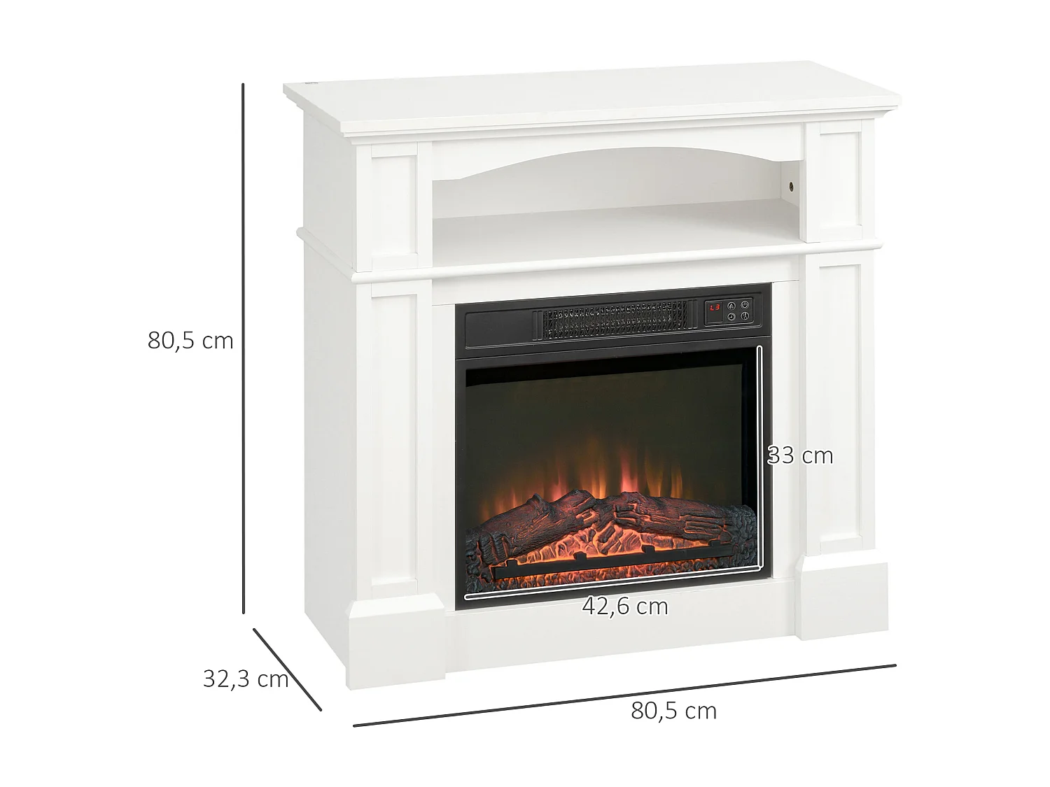 Cheminée électrique XL style classique chic 1800W  effet flammes LED réglable télécommande blanc