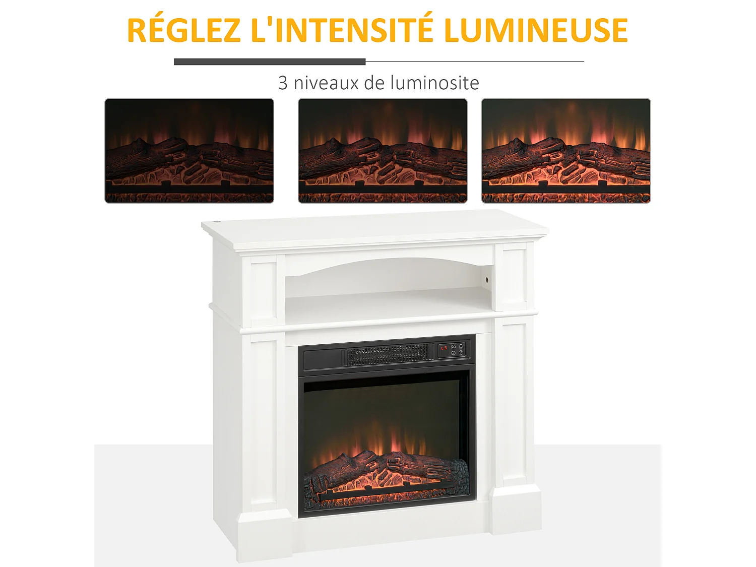 Cheminée électrique XL style classique chic 1800W  effet flammes LED réglable télécommande blanc