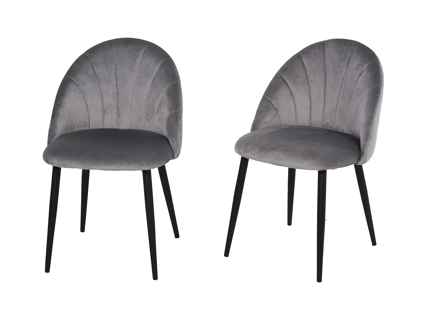 Lot de 2 chaises velours gris pieds métal noir dim. 52L x 54l x 79H cm