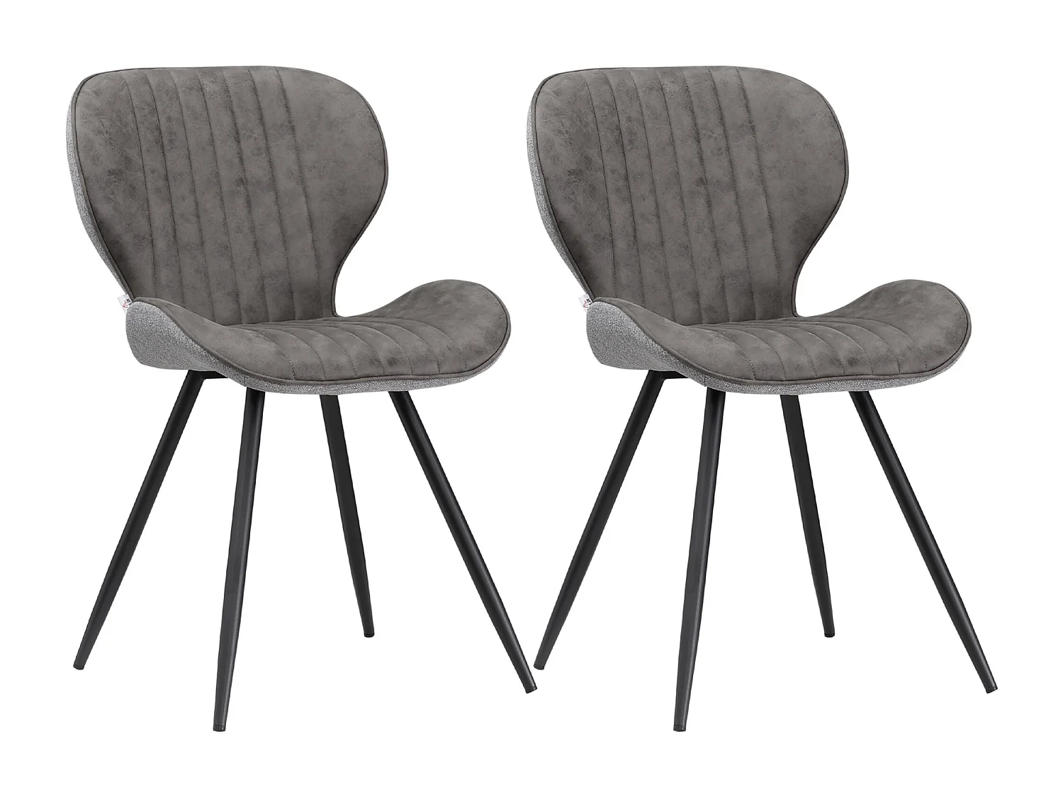 Lot de 2 chaises de salon design contemporain dossier assise incurvés striés piètement acier noir tissu technique gris