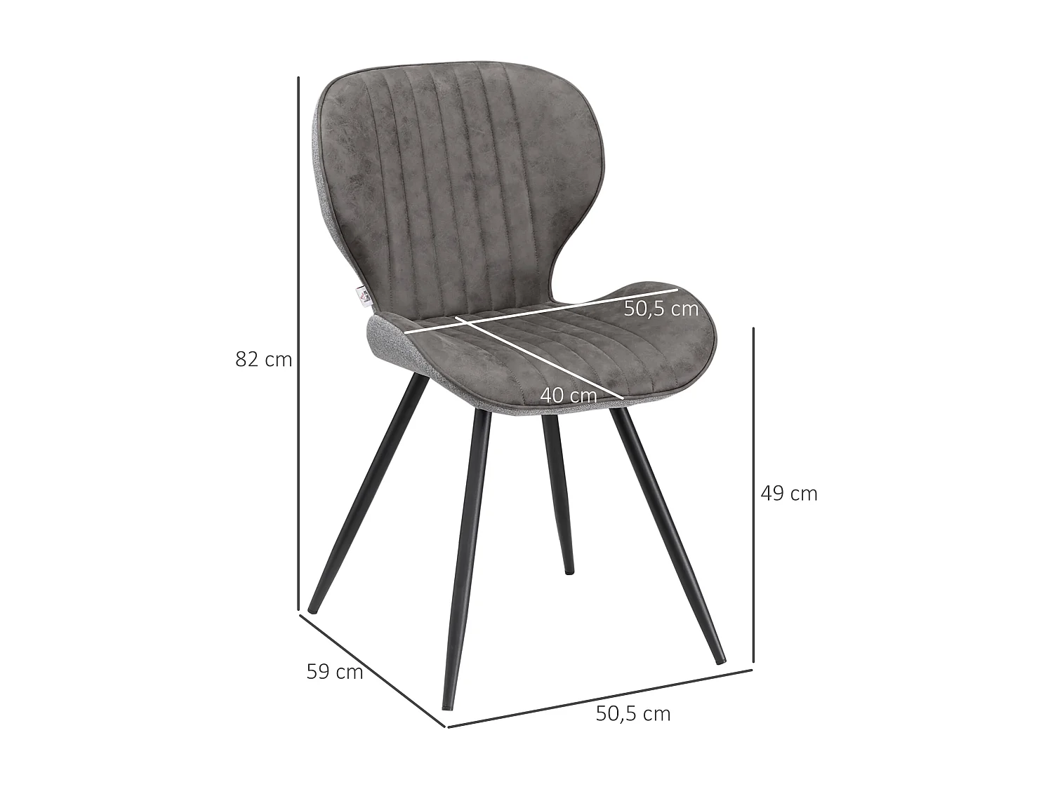 Lot de 2 chaises de salon design contemporain dossier assise incurvés striés piètement acier noir tissu technique gris