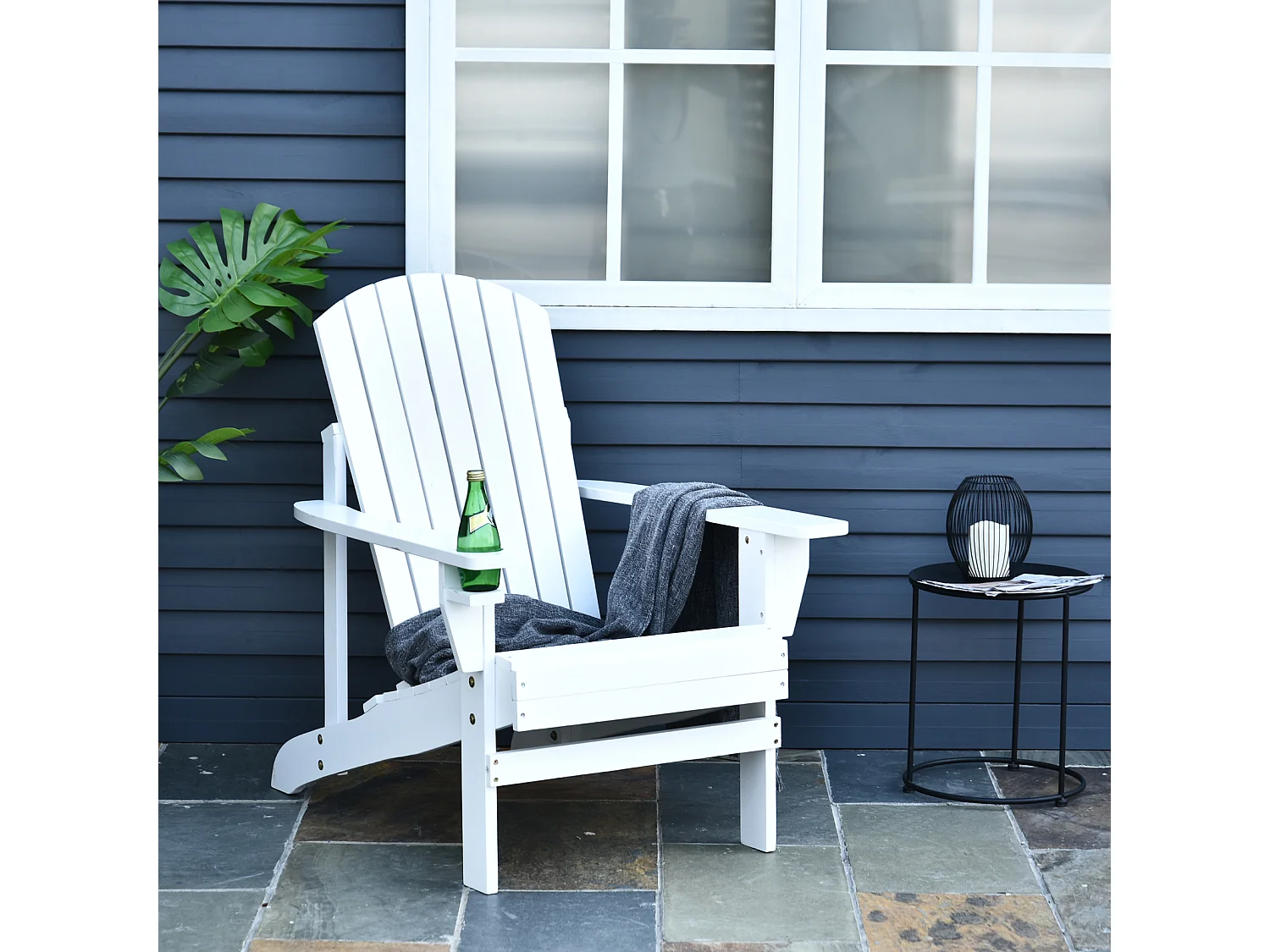Fauteuil de jardin Adirondack chaise longue inclinable en bois 97L x 73l x 93H cm blanc