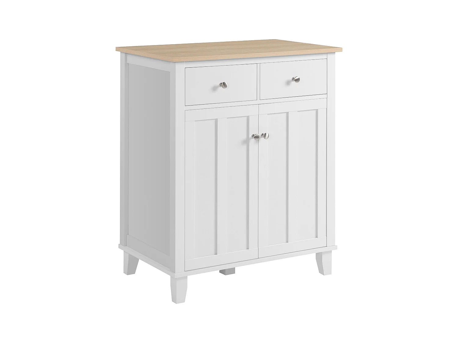 Buffet multi-rangement 2 portes avec étagère 2 tiroirs coulissants panneaux particules blanc aspect bois clair