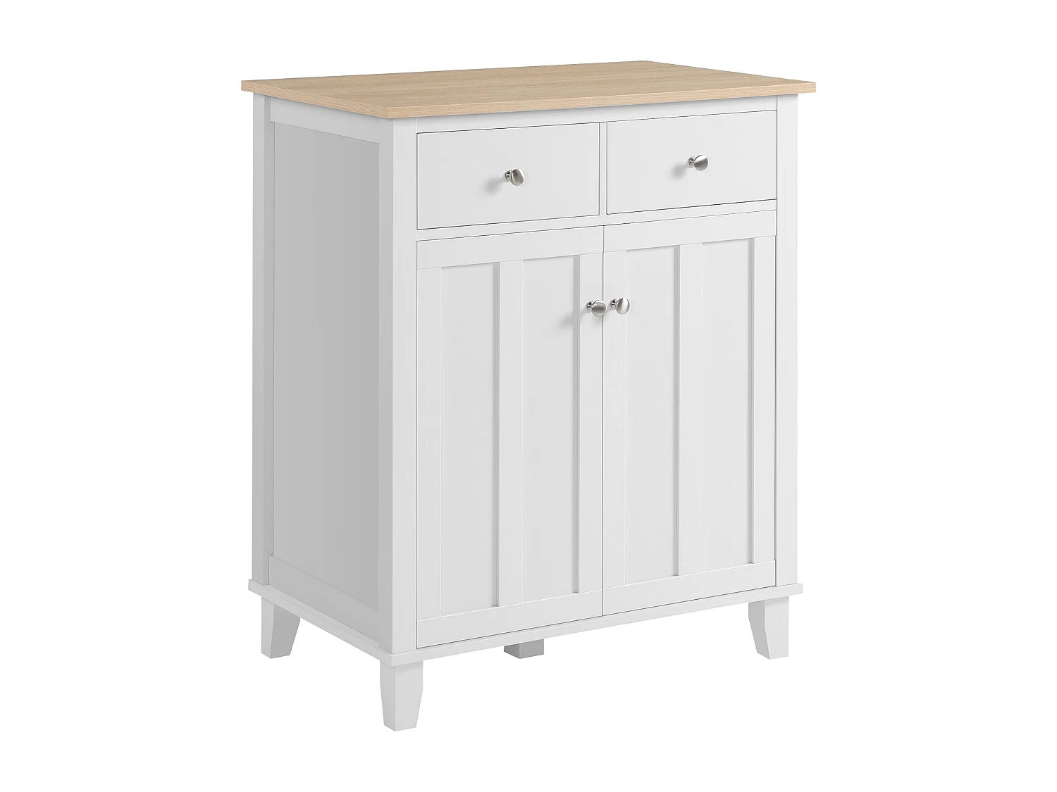 Buffet multi-rangement 2 portes avec étagère 2 tiroirs coulissants panneaux particules blanc aspect bois clair