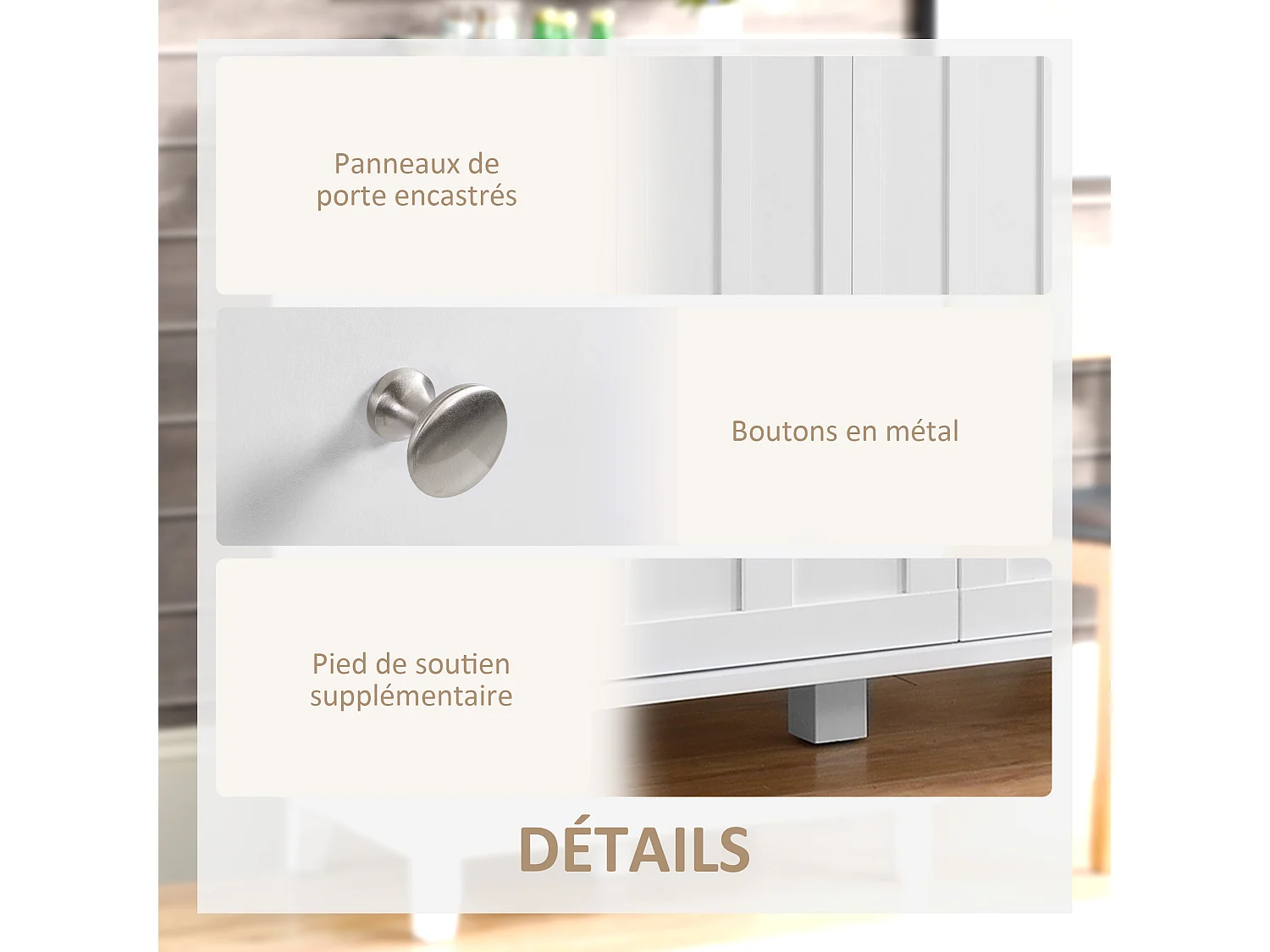 Buffet multi-rangement 2 portes avec étagère 2 tiroirs coulissants panneaux particules blanc aspect bois clair