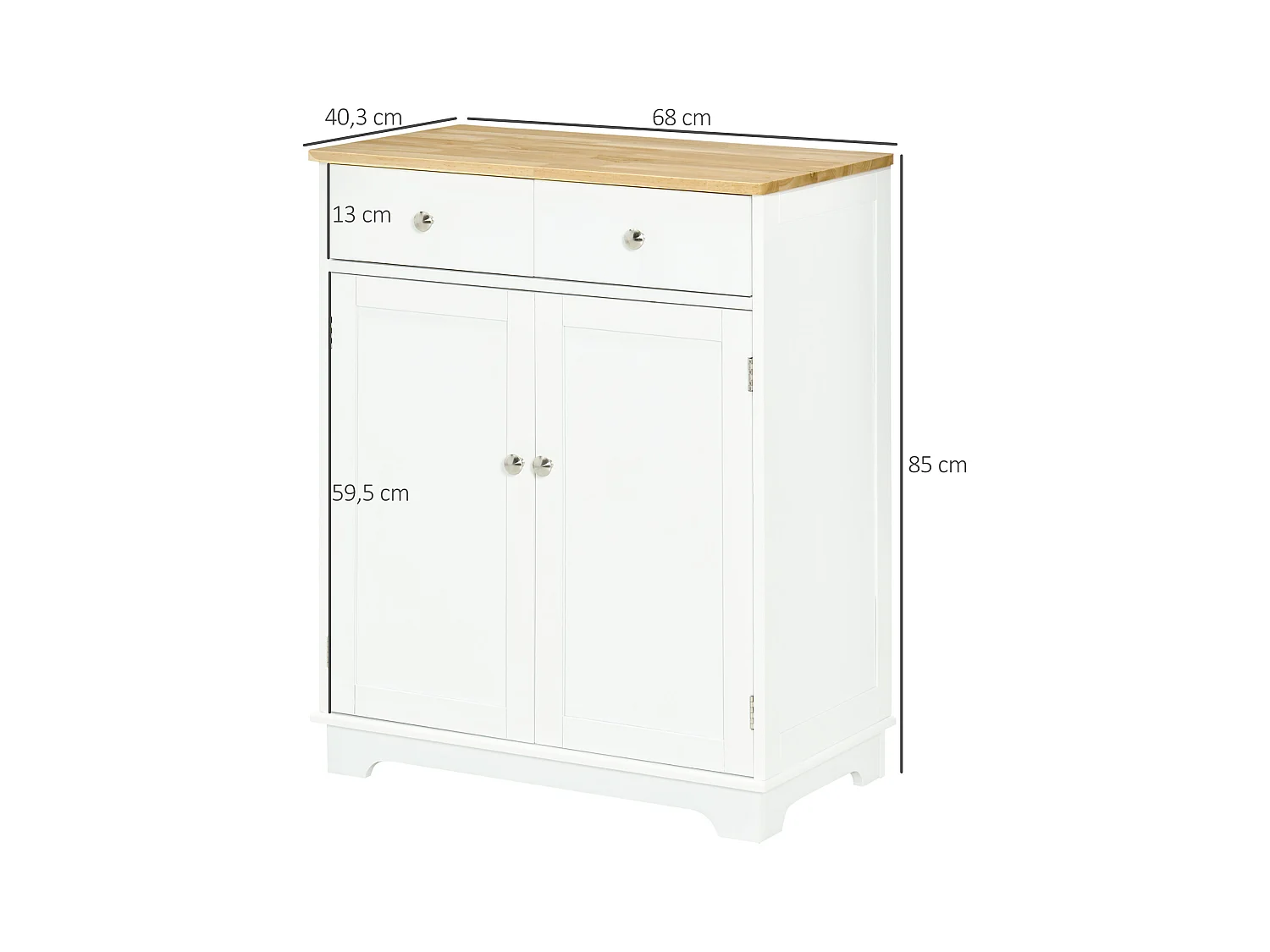 Buffet multi-rangement 2 portes avec étagère réglable 2 tiroirs coulissants MDF plateau bois d'hévéa