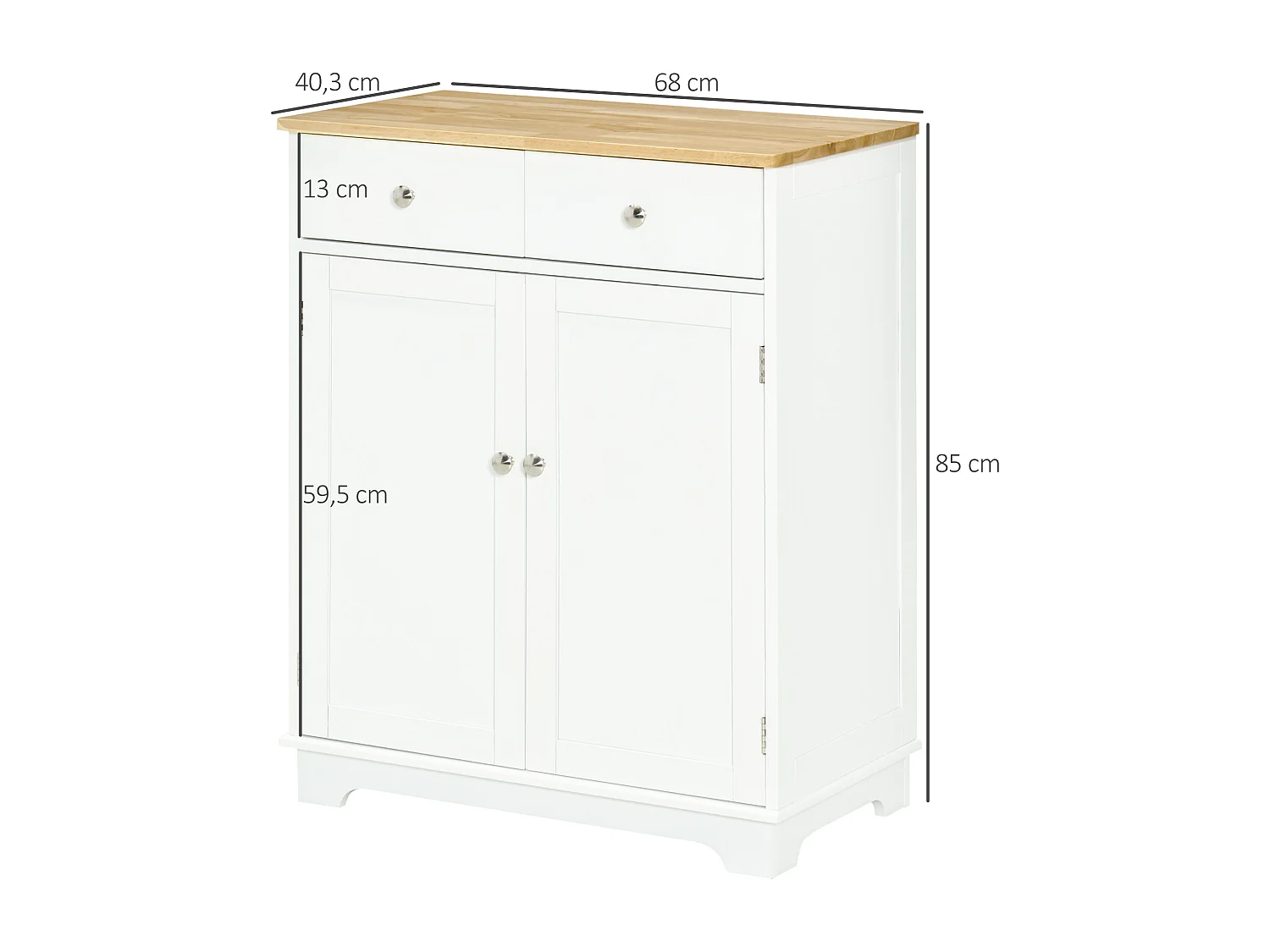 Buffet multi-rangement 2 portes avec étagère réglable 2 tiroirs coulissants MDF plateau bois d'hévéa