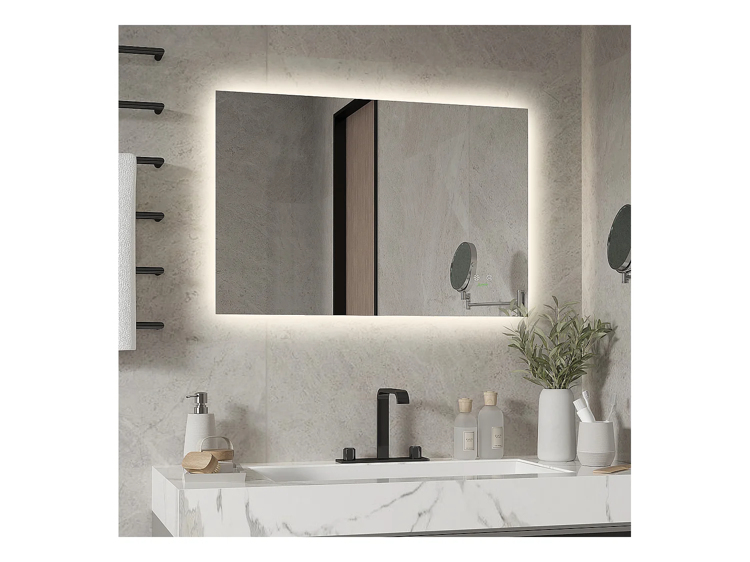 Miroir salle de bain lumineux LED 42 W - dim. 90L x 3l x 60H cm - fonction anti-buée, interrupteur tactile, luminosité réglable - alu. verre